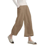 Damen weite Leinenhose mit seitlichen Taschen und elastischem Bund R&B