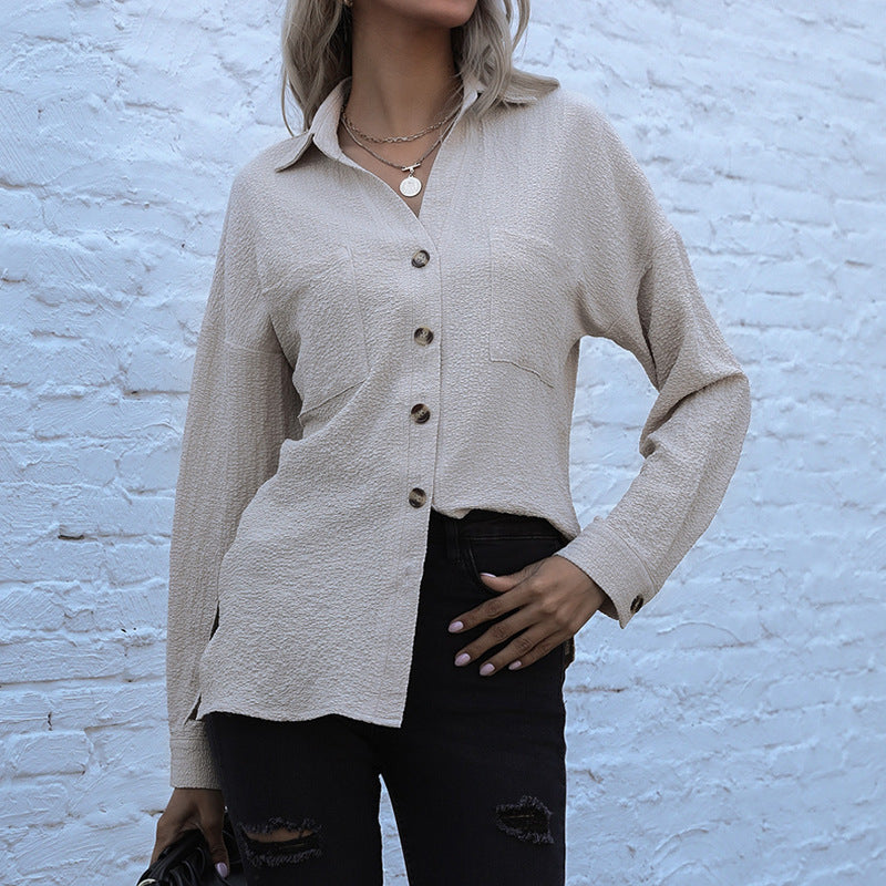 Damen Strukturierte Bluse mit Knopfdetail und Brusttaschen R&B
