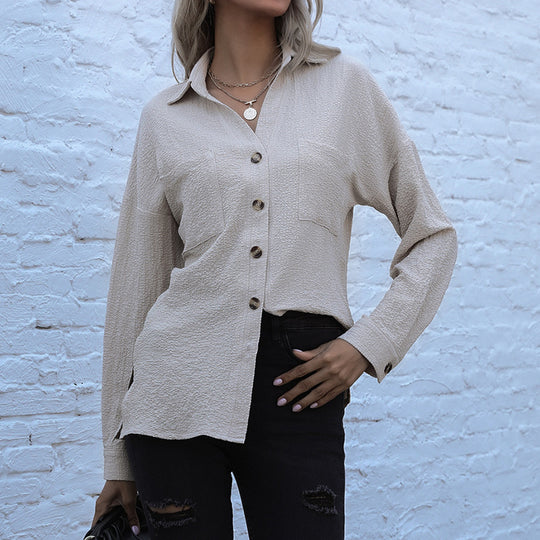 Damen Strukturierte Bluse mit Knopfdetail und Brusttaschen R&B