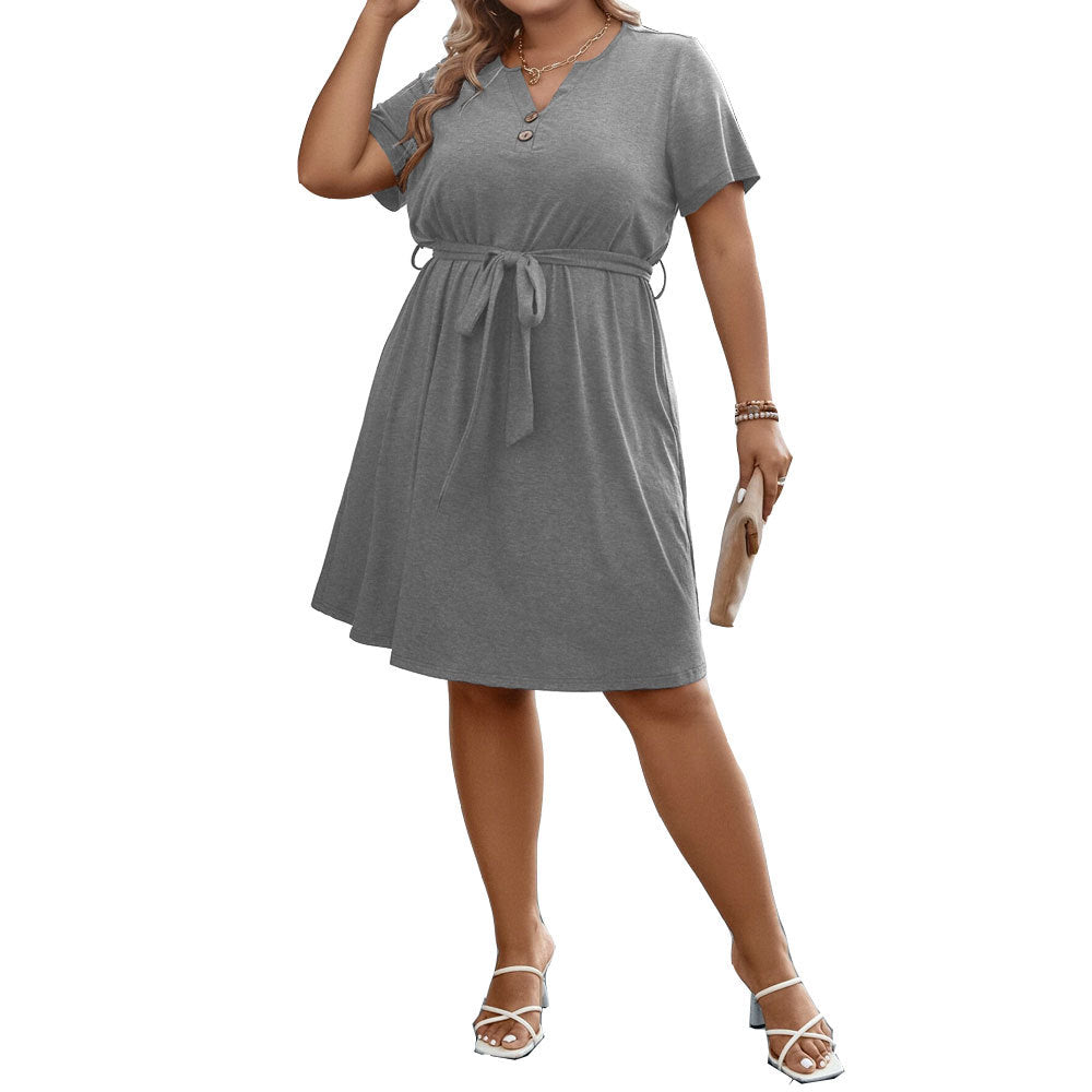 Damen Freizeitkleid mit Knopfdetails und tailliertem Bindegürtel R&B