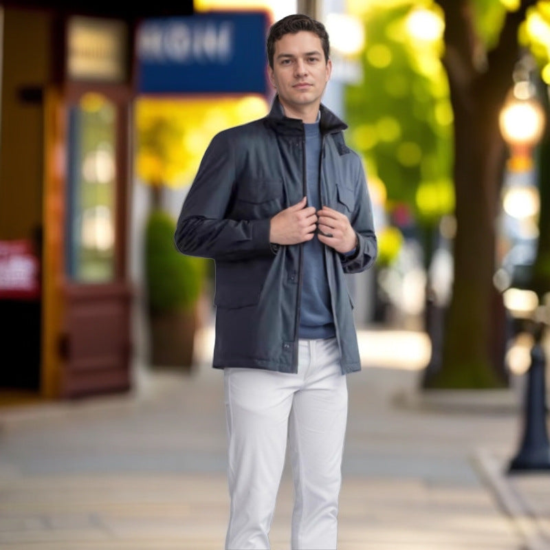 Herren leichte Multifunktionsjacke mit praktischen Taschen und hohem Kragen R&B