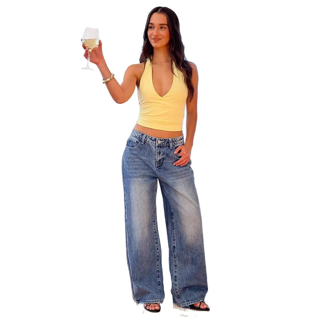 Damen Weit geschnittene Jeans mit hohem Bund und lässigem Stil R&B