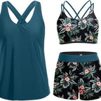 Damen Sportliches Tankini-Set mit floralem Oberteil und Shorts R&B