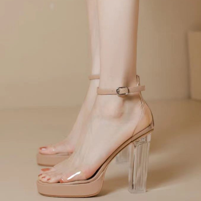 Damen Transparente High Heels mit klaren Absatz R&B