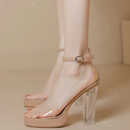 Damen Transparente High Heels mit klaren Absatz R&B
