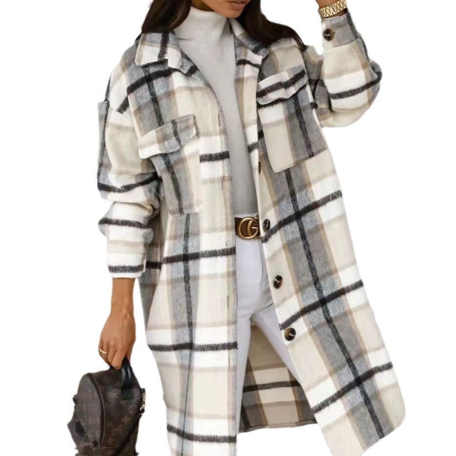 Damen Karierter Oversized-Hemd-Mantel mit praktischen Taschen R&B