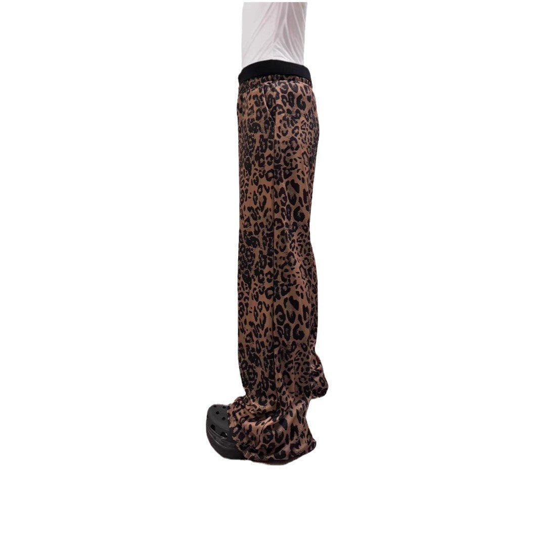 Damen Weit geschnittene Leinenhose mit Leopardenmuster R&B