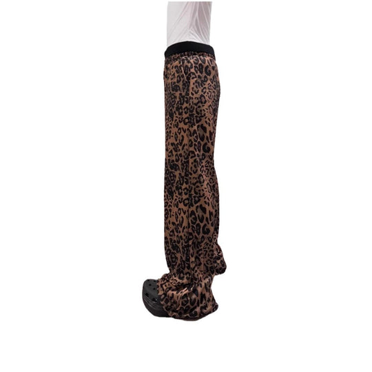 Damen Weit geschnittene Leinenhose mit Leopardenmuster R&B