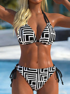 Damen Triangel-Bikini mit verstellbaren BindR&Bändern und modischem Wellenmuster R&B