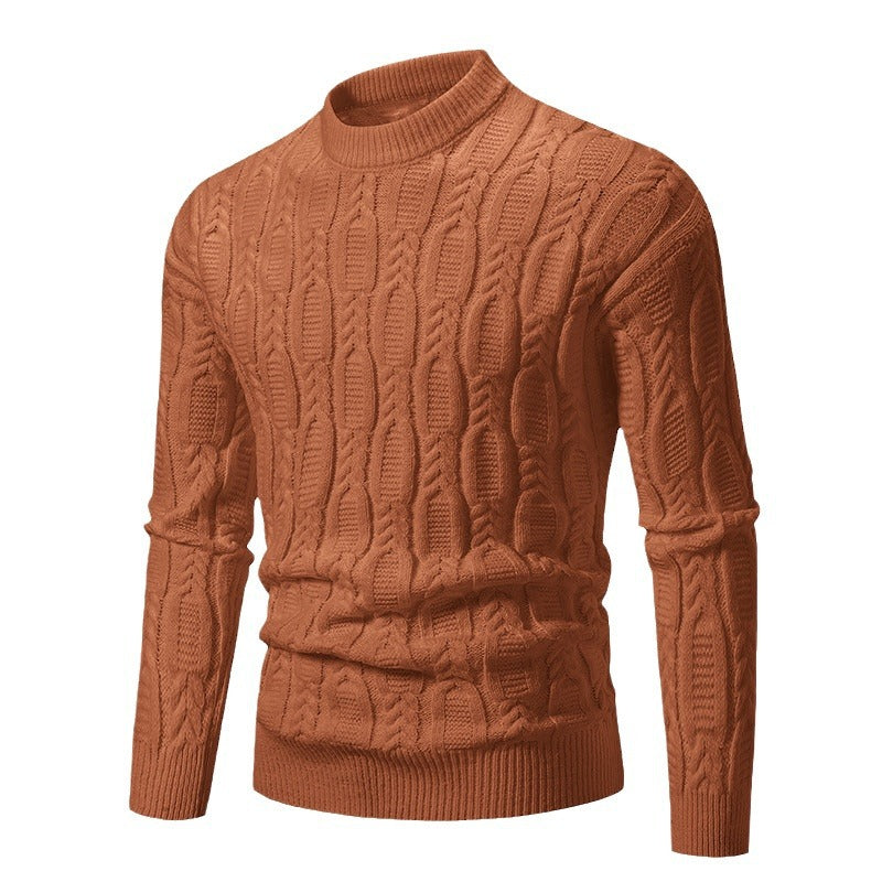 Herren Strickpullover mit modernem Zopfmuster und hohem Kragen R&B
