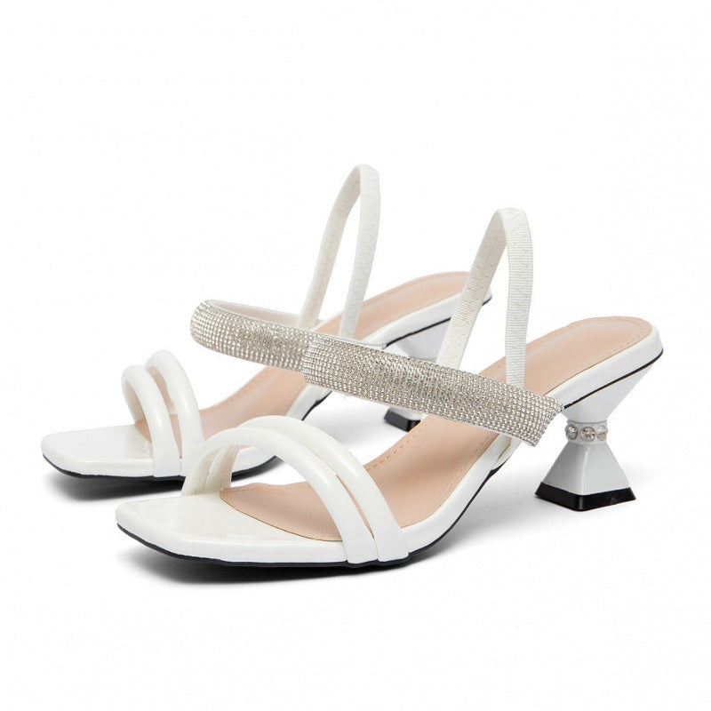 Damen Glamouröse Slingback-Sandalen mit funkelndem Strass und modischem Blockabsatz R&B