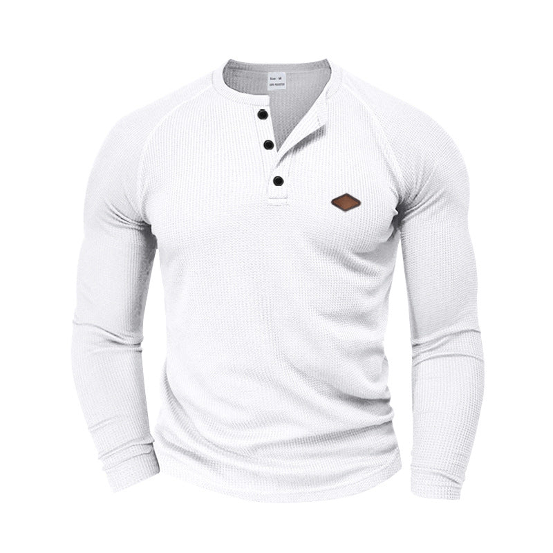 Herren Langarm-Henley-Shirt mit strukturiertem GewR&Be und Knopfleiste R&B