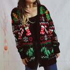 Damen Weihnachts-Strickjacke mit festlichem Design und knöpfbarem Schnitt R&B