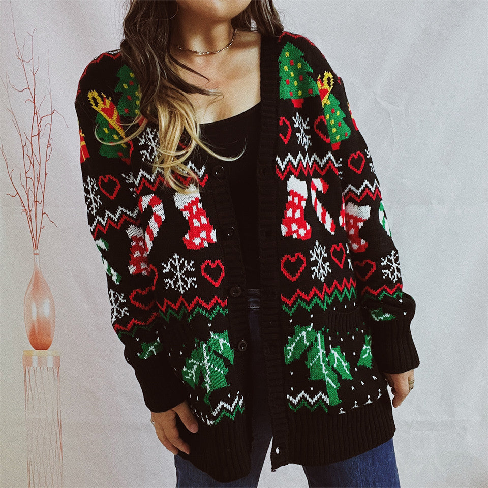 Damen Weihnachts-Strickjacke mit festlichem Design und knöpfbarem Schnitt R&B