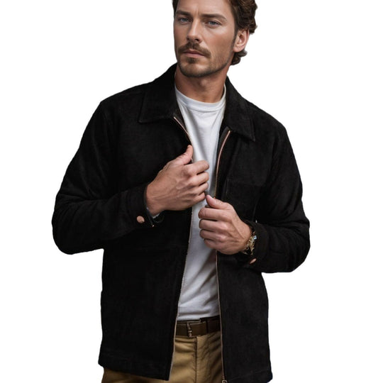 Herren modische Wildlederjacke mit Reißverschluss und Brusttasche R&B