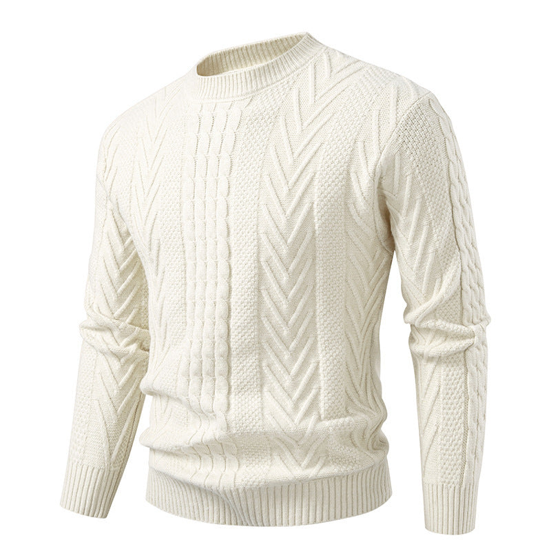 Herren Grobstrickpullover mit Zopfmuster und Rundhalsausschnitt R&B