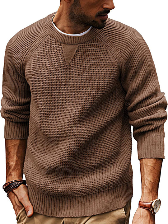 Herren lässiger Strickpullover mit strukturiertem Gewebemuster und Rundhalsausschnitt R&B