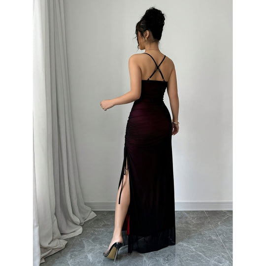Damen elegantes Wickelkleid mit schulterfreien Trägern und raffinierten Rüschendetails R&B
