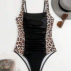 Damen Einteiler Badeanzug mit raffiniertem Leo-Design und figurformendem Schnitt R&B