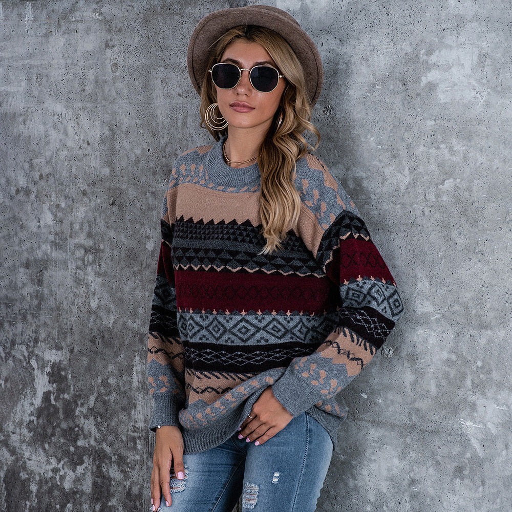 Damen Strickpullover mit grafischem Muster und lässigem Schnitt R&B