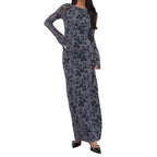 Damen elegantes Maxikleid mit floralen Applikationen und transparenten Ärmel EB