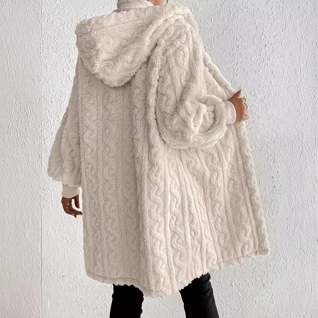 Damen Kapuzenmantel aus weichem Plüschmaterial mit strukturiertem Design R&B