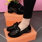 Damen Elegante Ballerinas mit transparentem Mesh-Einsatz und modischer Schmuckdetail R&B
