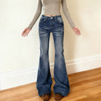 Damen Flared Jeans im lässigen Vintage-Stil mit hohem Bund und stylischen Waschungen R&B