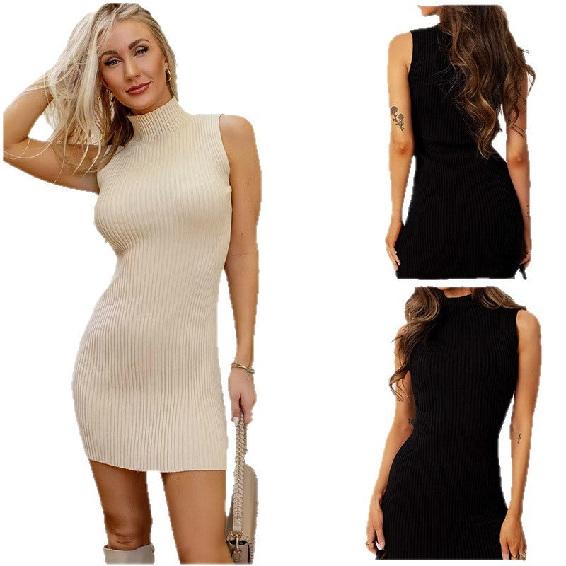 Damen Figurbetontes Strickkleid mit hohem Kragen R&B