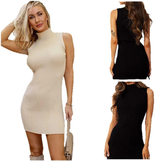 Damen Figurbetontes Strickkleid mit hohem Kragen R&B