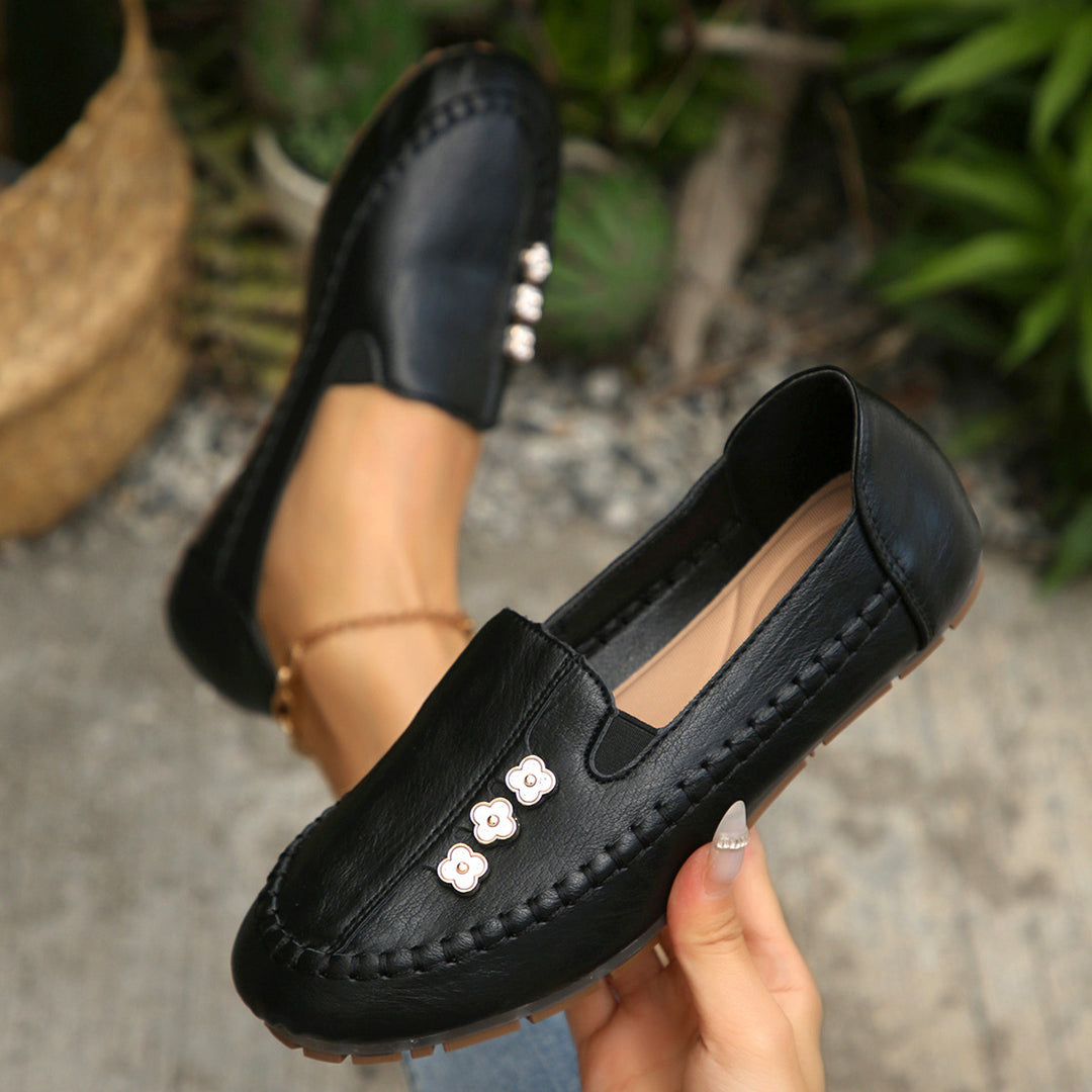 Damen Mokassin-Schuhe mit modischer Blütenapplikation R&B
