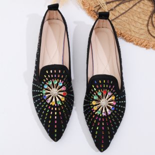 Damen elegante Ballerinas mit funkelndem Blumenapplikation R&B