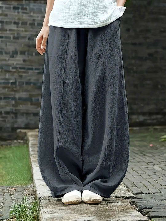 Damen Modische und bequeme Palazzo-Hose mit seitlichen Taschen und elastischem Bund R&B