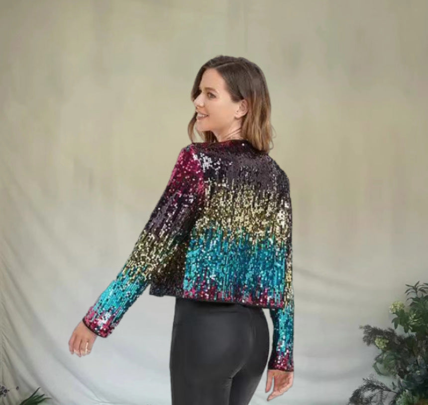 Damen Glitzernde Paillettenjacke mit modischem Schnitt R&B