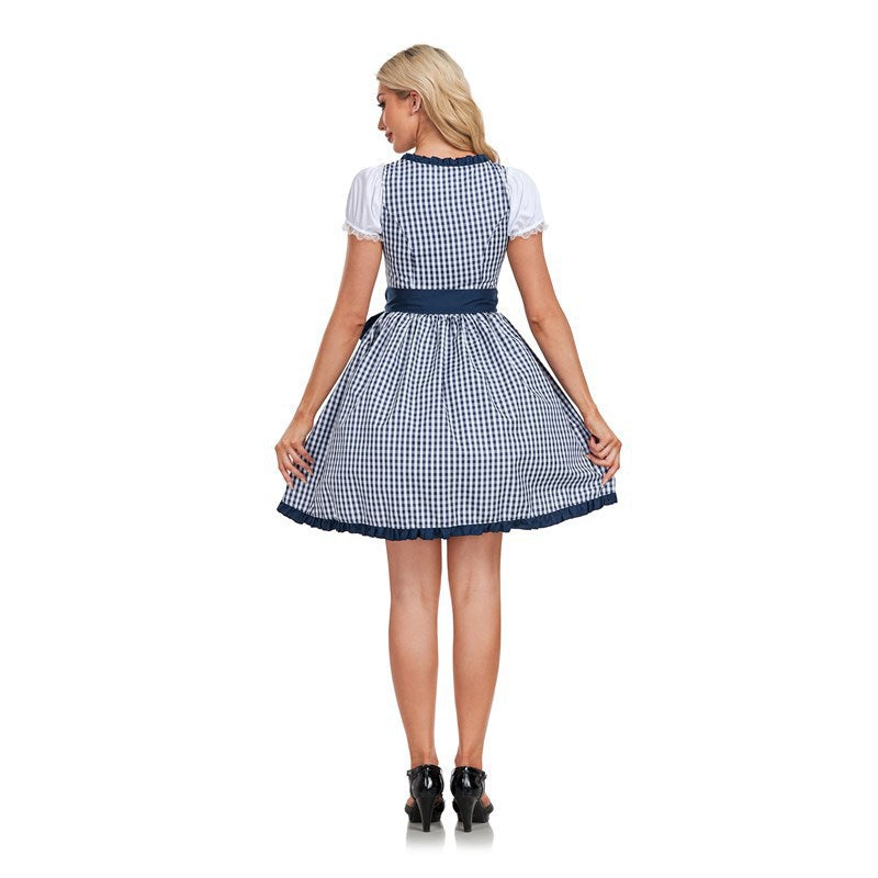 Damen Trachtenkleid mit modernem Karomuster und verspielten Rüschen R&B