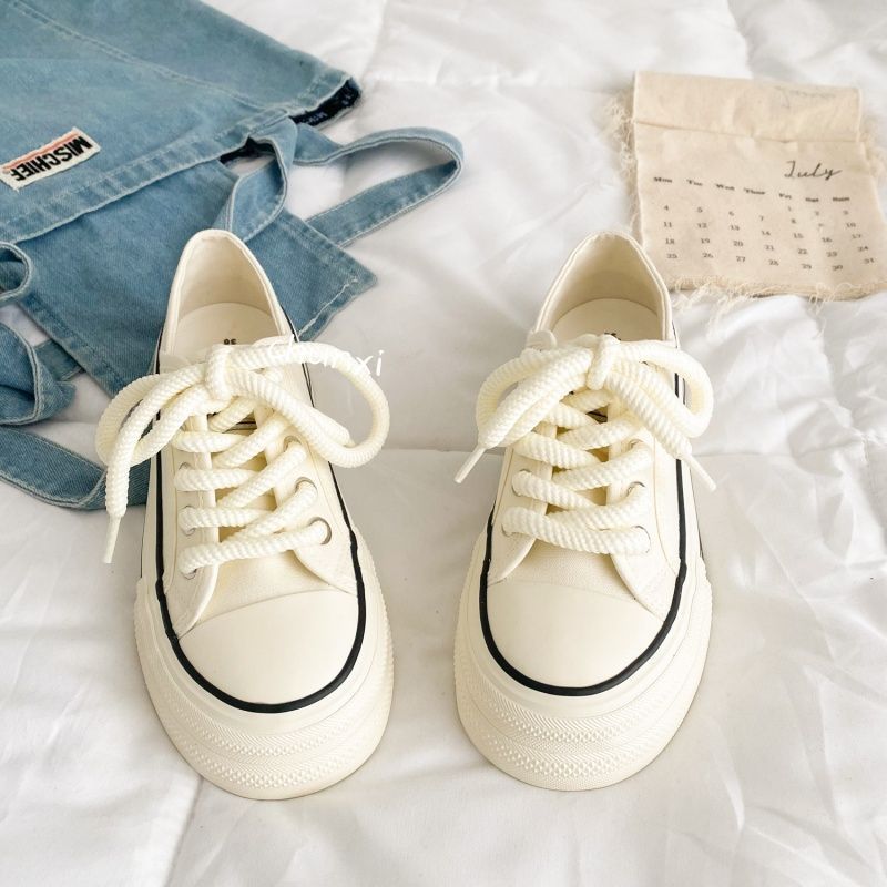Damen Plattform Sneakers mit geflochtenen Schnürsenkeln und verstärktem Innenfutter