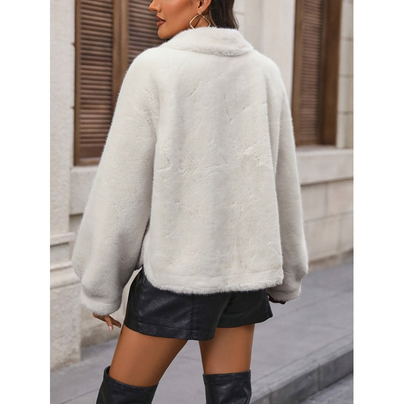 Damen Trendige Kunstpelzjacke mit weit geschnittenen Ärmeln R&B