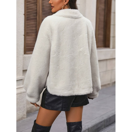 Damen Trendige Kunstpelzjacke mit weit geschnittenen Ärmeln R&B
