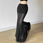 Damen Eleganter Maxirock mit transparenten Einsätzen