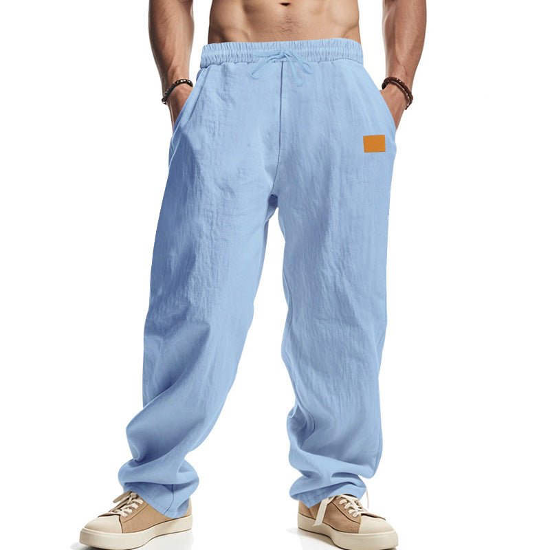 Herren locker geschnittene Leinenhose mit verstellbarem Kordelzug und praktischen Seitentaschen R&B