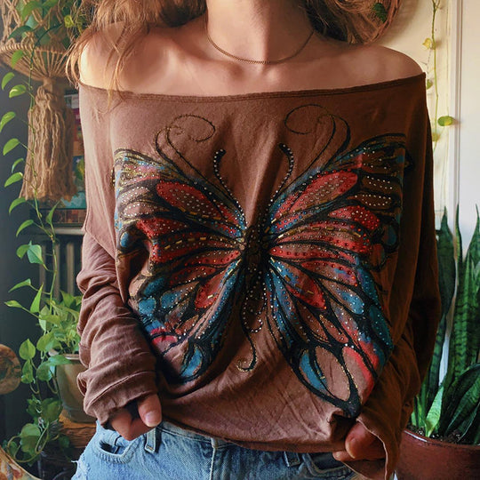 Damen Oversize-Shirt mit schillerndem Schmetterlingsdesign R&B