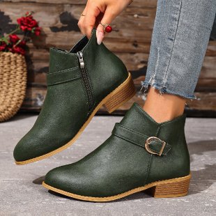 Damen Elegante Ankle Boots mit modischem Reißverschluss und dekorativer Schnalle R&B