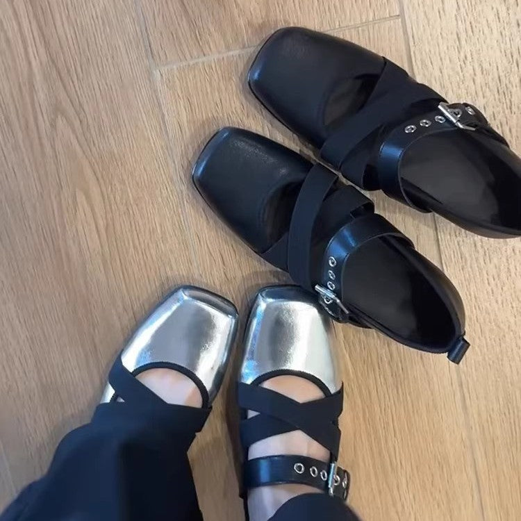 Damen elegante Ballerinas mit R&Brnem Riemchen-Design R&B
