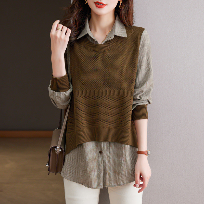 Damen Strickpullover mit einzigartiger Layered-Optik und feiner Struktur R&B