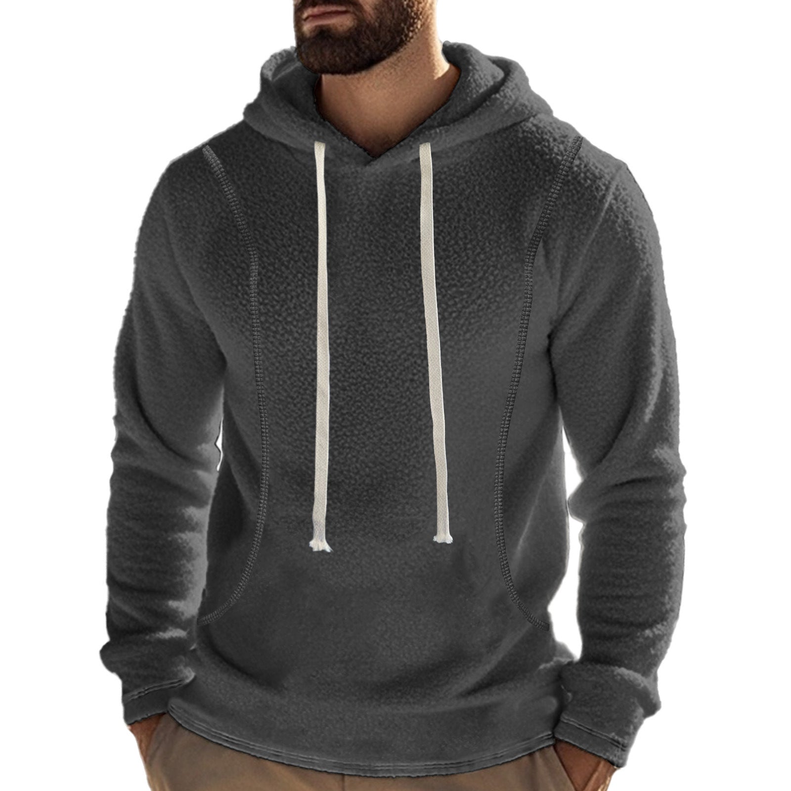 Herren bequemer Fleece Kapuzenpullover mit hohem Kragen und praktischer Kängurutasche R&B