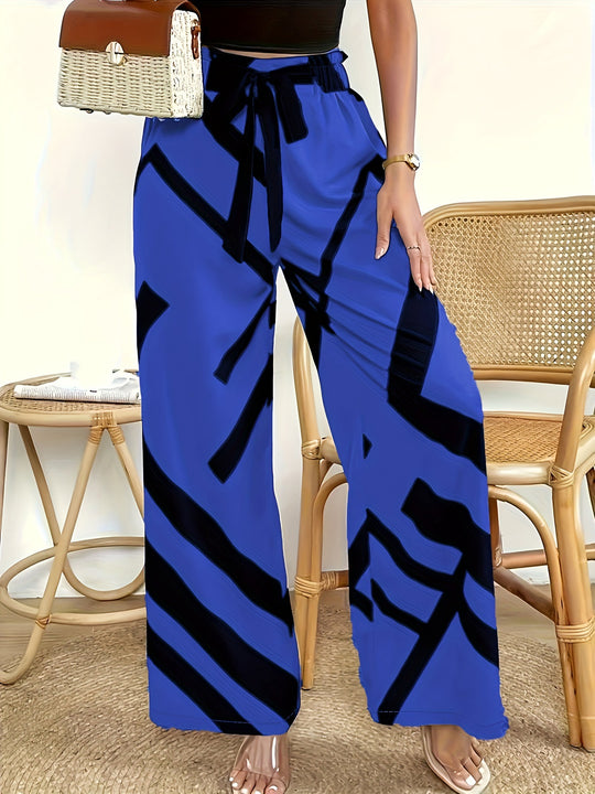 Damen Weite Palazzo-Hose mit modernem Grafikdruck und elastischem Bund R&B