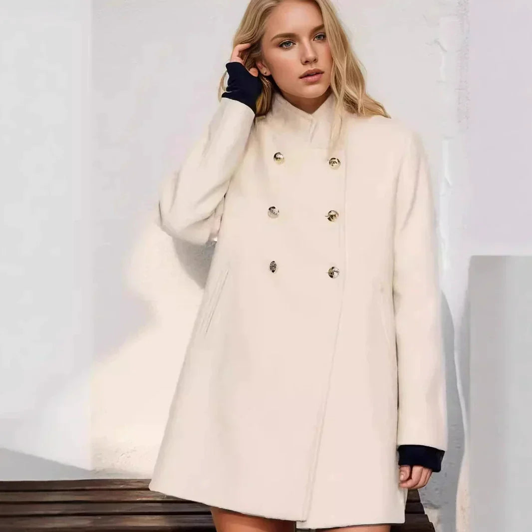 R&B | Damenwolljacke mit Doppelten Knöpfen und Hohem Kragen