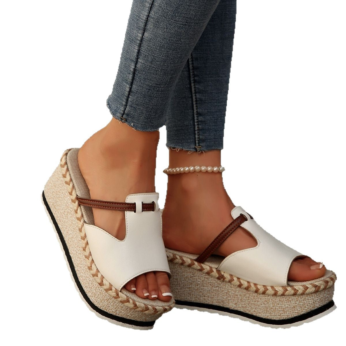 Damen Wedge-Pantoletten mit gR&Brochenem Riemendesign und komfortabler Korkfußbettung R&B