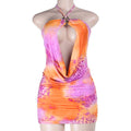 Damen sexy Minikleid mit tiefem V-Ausschnitt und asymmetrischem Saum R&B