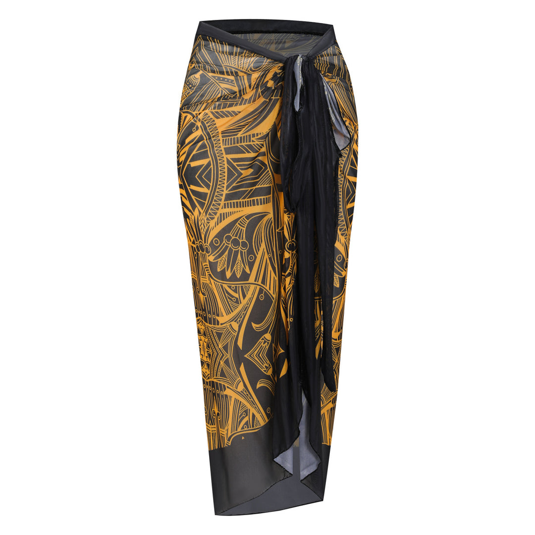 Damen Strandumhang mit buntem Muster und eleganten Schnürdetails R&B